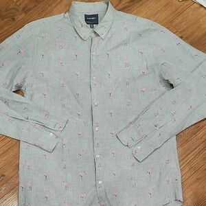 Bonobos Light Gray Button-Down Shirt with Pink Flamingo Print
